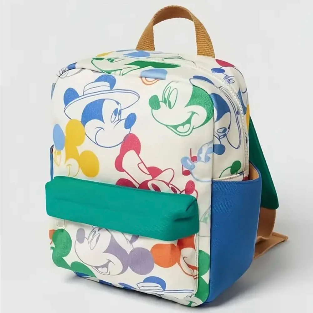 Disney Mickey Mouse Print Colorful Colorblock Backpack Kids School Preschool NEW